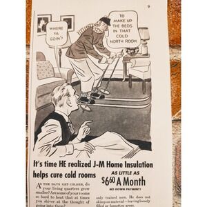1941 Woman in Ski Gear in Living Room John-Manville Wool Insulation Vtg Print Ad